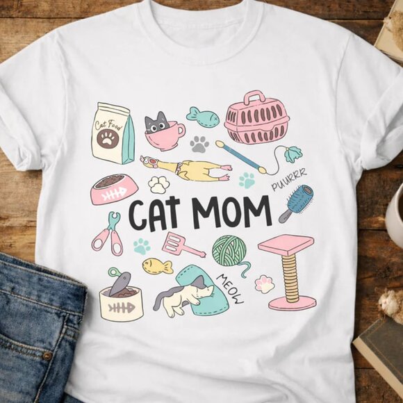 Tops - Graphic Cat Mom Shirt, Cat Tee, Cute Shirt For Cat Lover